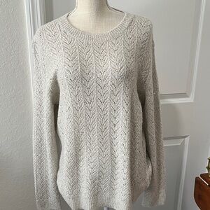 Talbots Pointelle Cream with Sparkle Sweater Metallic Threading Sequins NWOT L